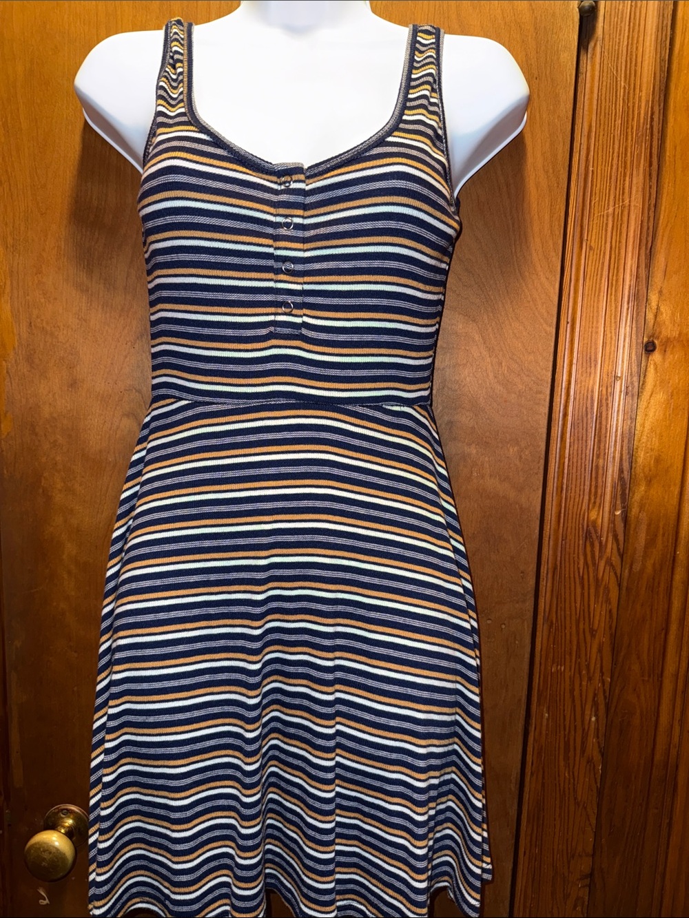 Striped Tank Skater Dress in Navy, White & Mustard